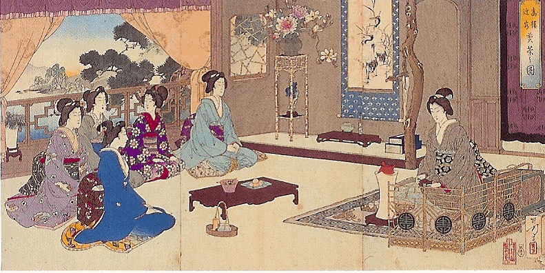 японська грав'юра з чайною церемонією