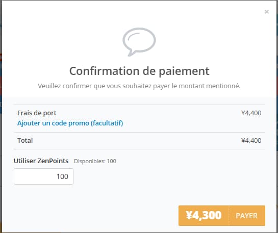 International shipping payment window zenmarket french