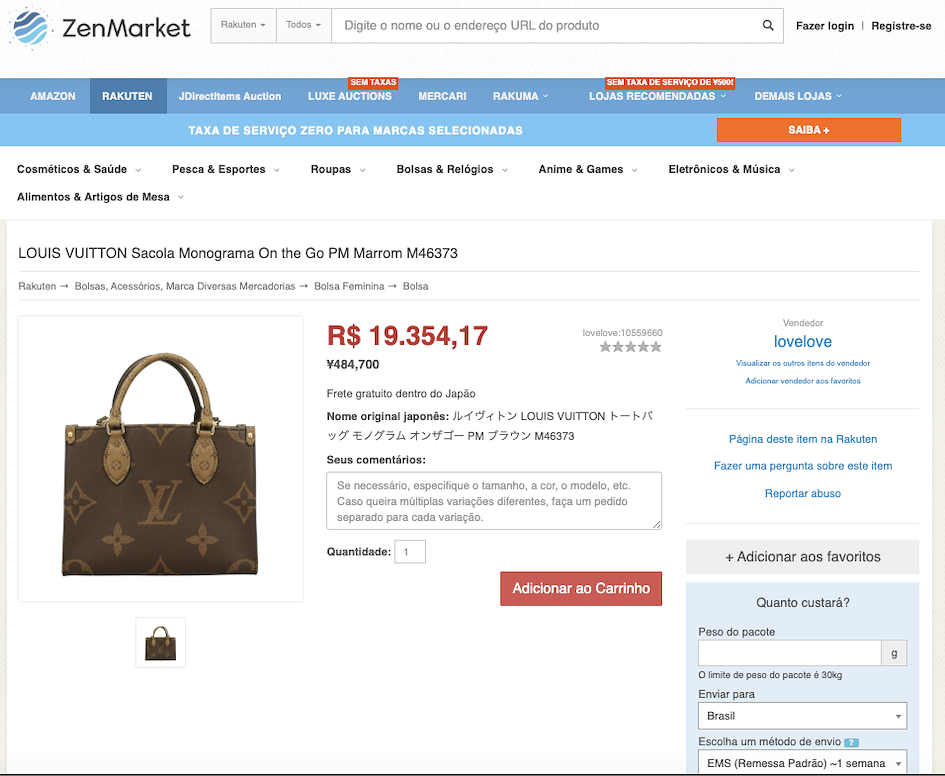 bolsa Louis Vuitton na Rakuten Jap&atilde;o ZenMarket