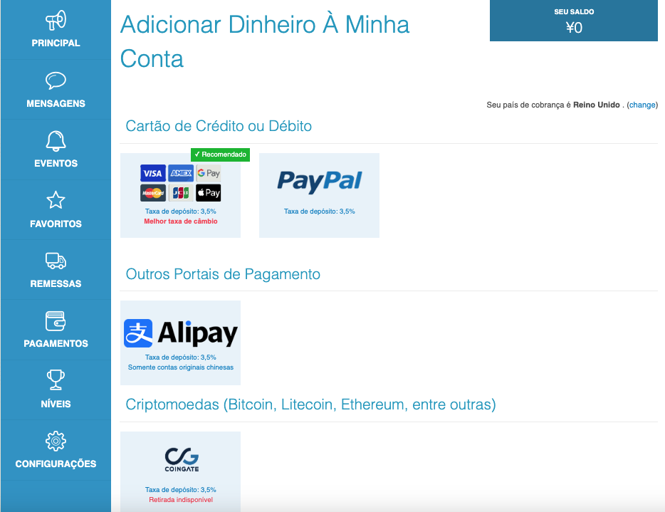 adicionando dinheiro na zenmarket