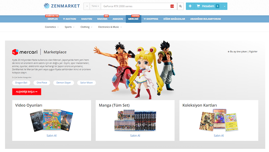 ZenMarket'in Mercari sayfası