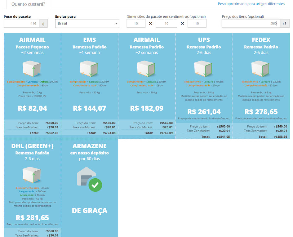 calculadora de envio