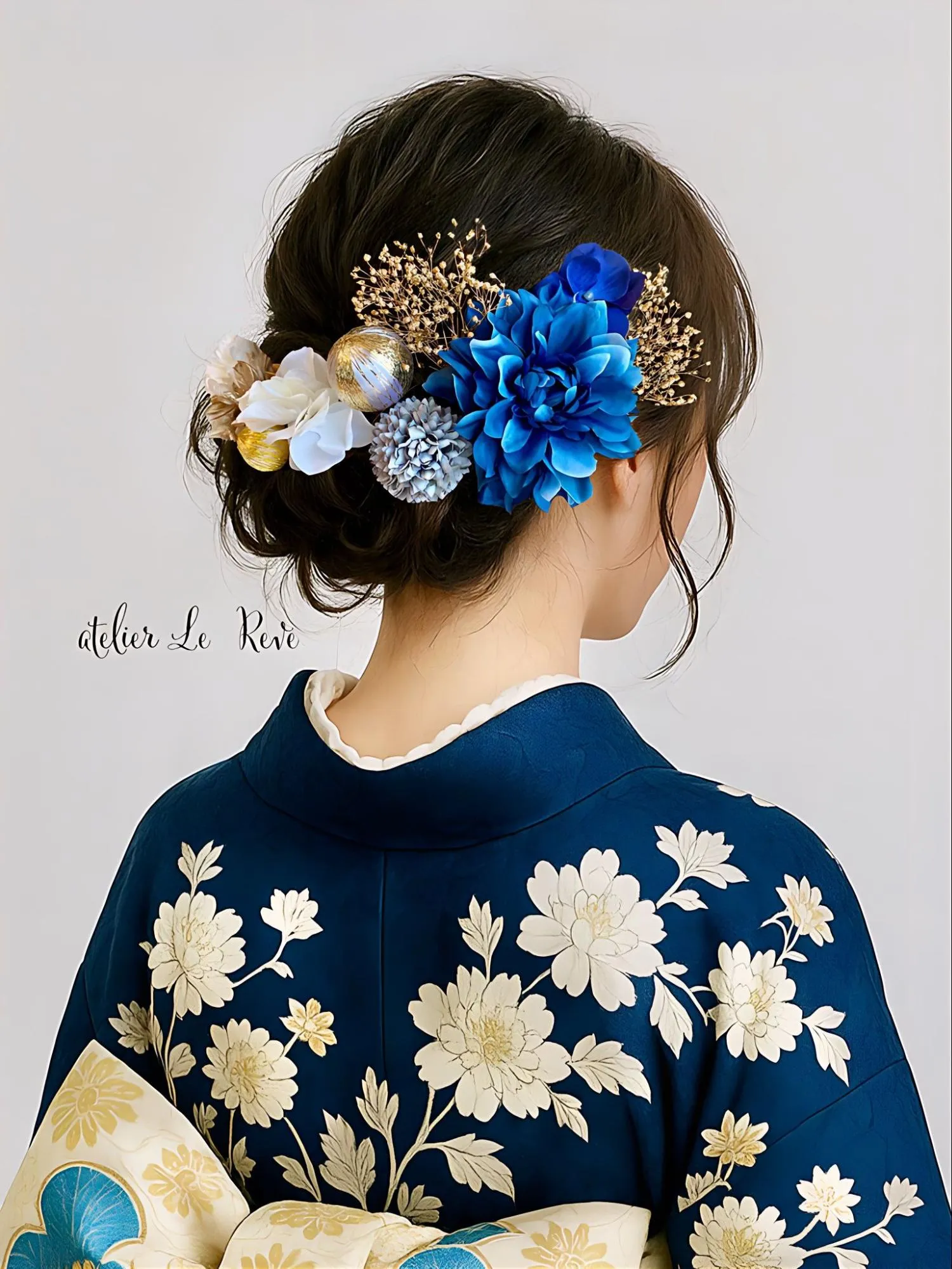 Kanzashi Dahlia azul de Le Reve