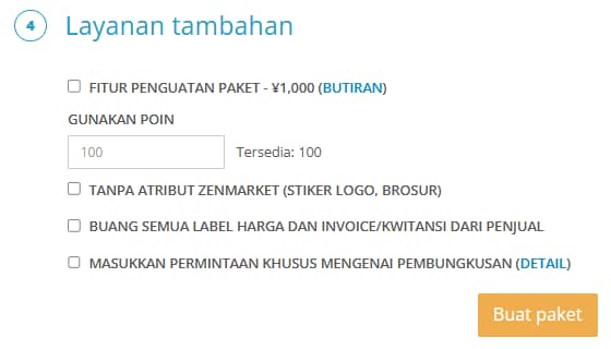 Opsi paket ZenMarket dengan ZenPoints