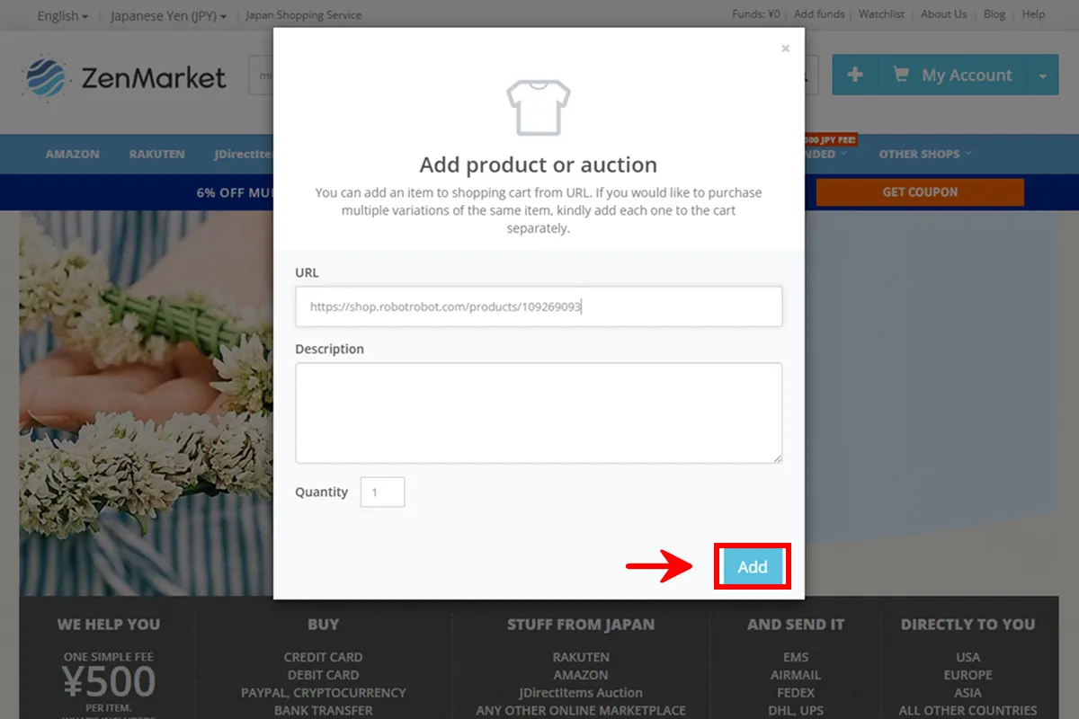 Confirm adding the item to your cart
