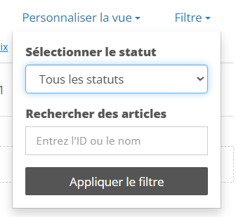Search items by name or ID.
