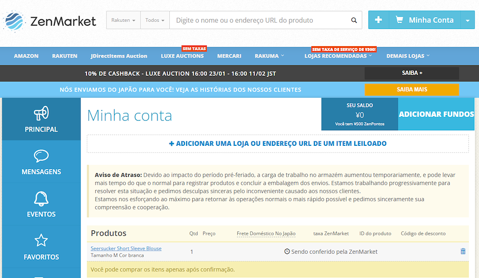 Item sendo verificado pela ZenMarket