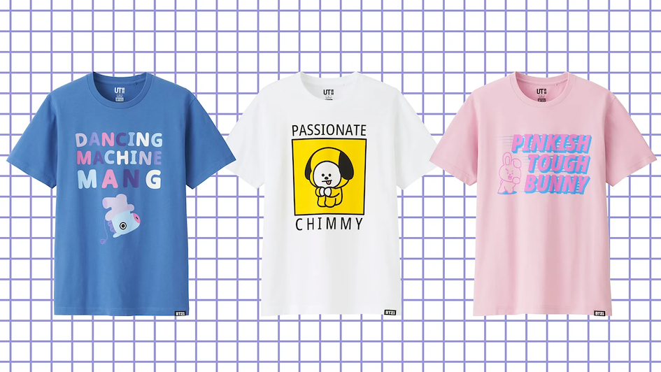 T-shirts de la collaboration BTS &times; UNIQLO BT21, collection japonaise avec personnages officiels