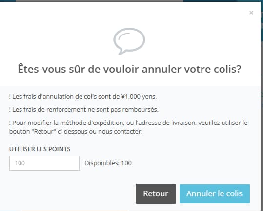 Fenêtre d'annulation d'un colis sur ZenMarket