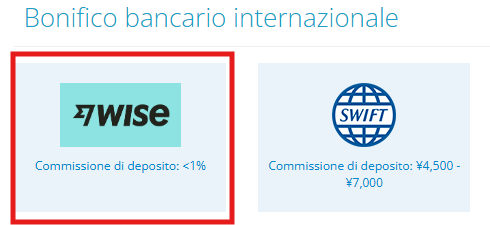Finestra di pagamento di Wise