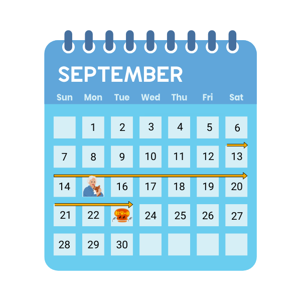 September Calendar showing Silver Week