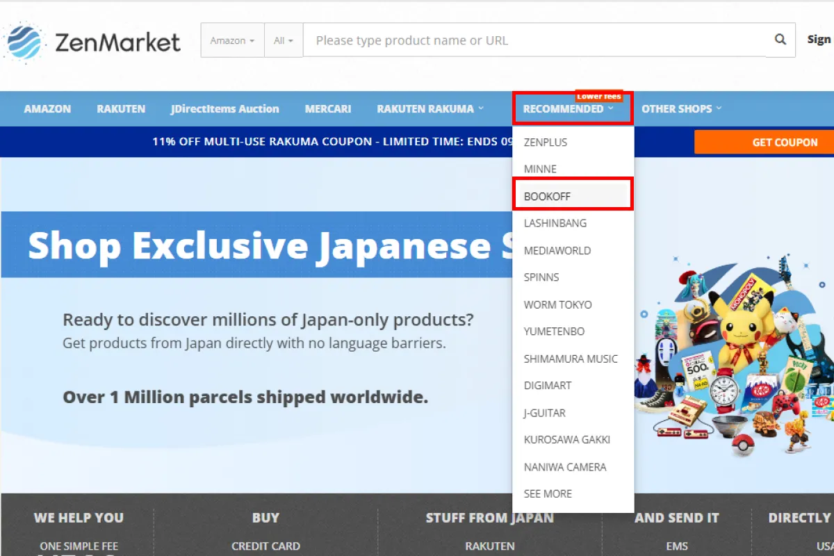 captura de pantalla de la ubicación de BookOFF dentro de ZenMarket