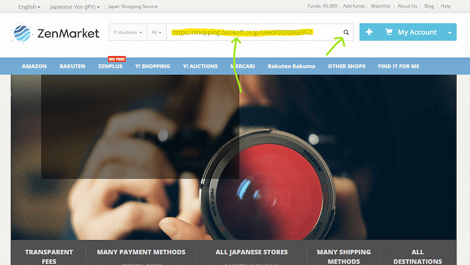 Pasting BookOff Item URL into the ZenMarket Search box