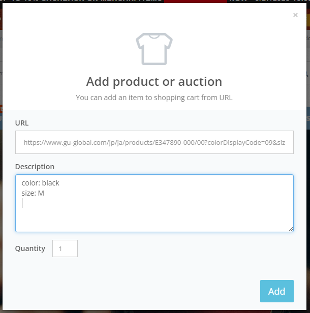 Input details for the product on ZenMarket