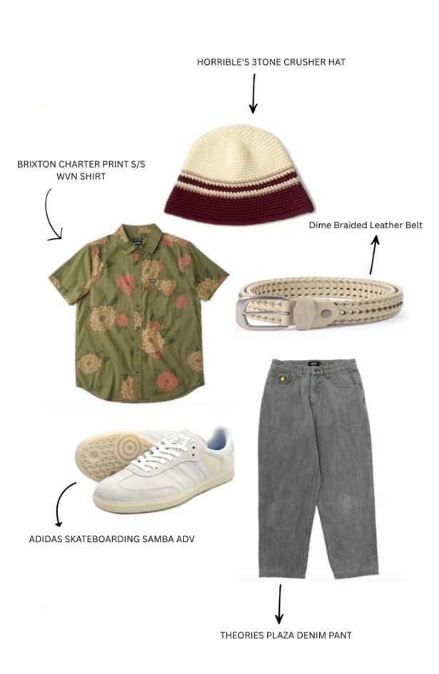 Japanese streetwear ensemble featuring relaxed silhouettes and layered styling