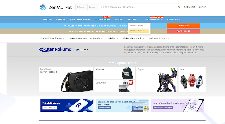 Tab Penjual Individu Rakuma ZenMarket