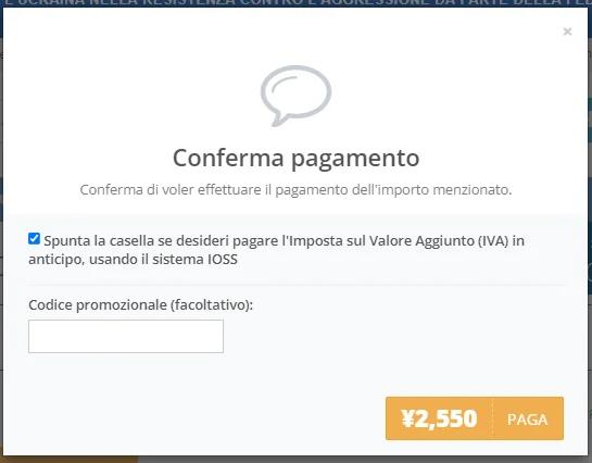 pagamento spese di spedizione
