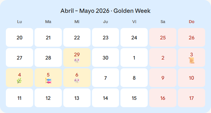 Calendario Golden Week 2026