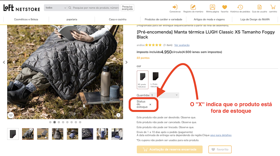 página de produto fora de estoque