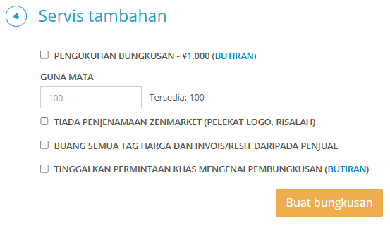 Pilihan pengukuhan bungkusan dan pembayaran ZenPoints