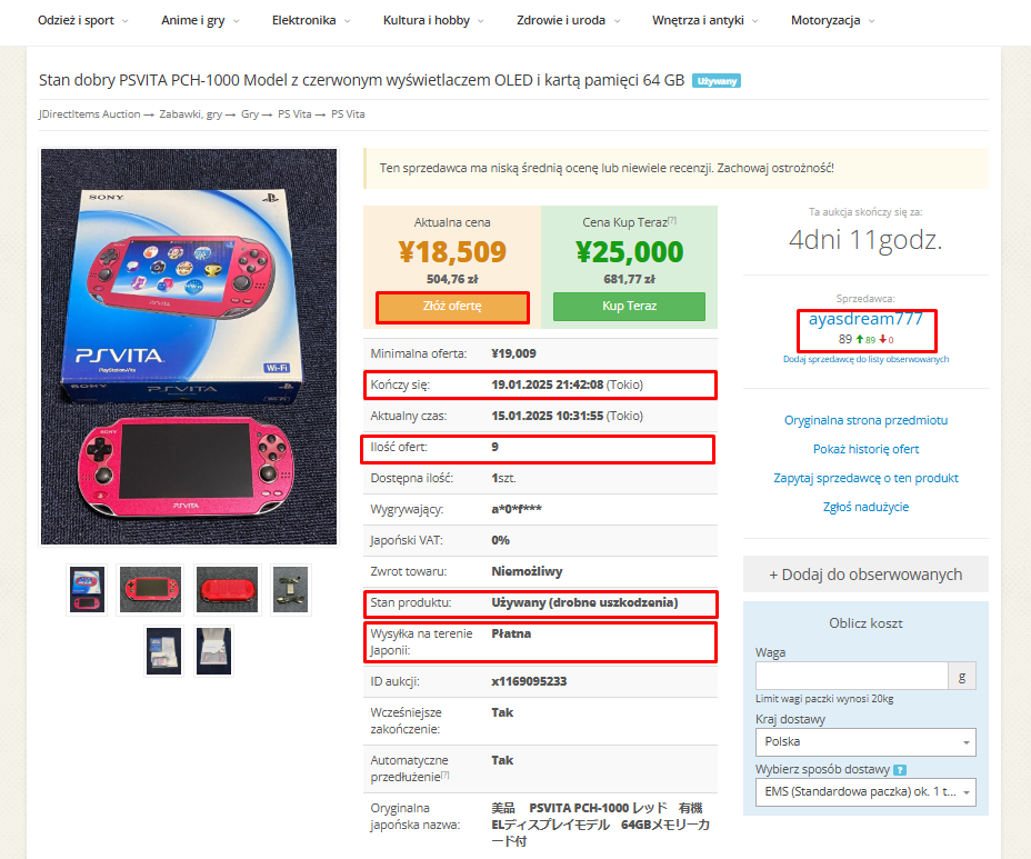 Licytacja PS Vita
