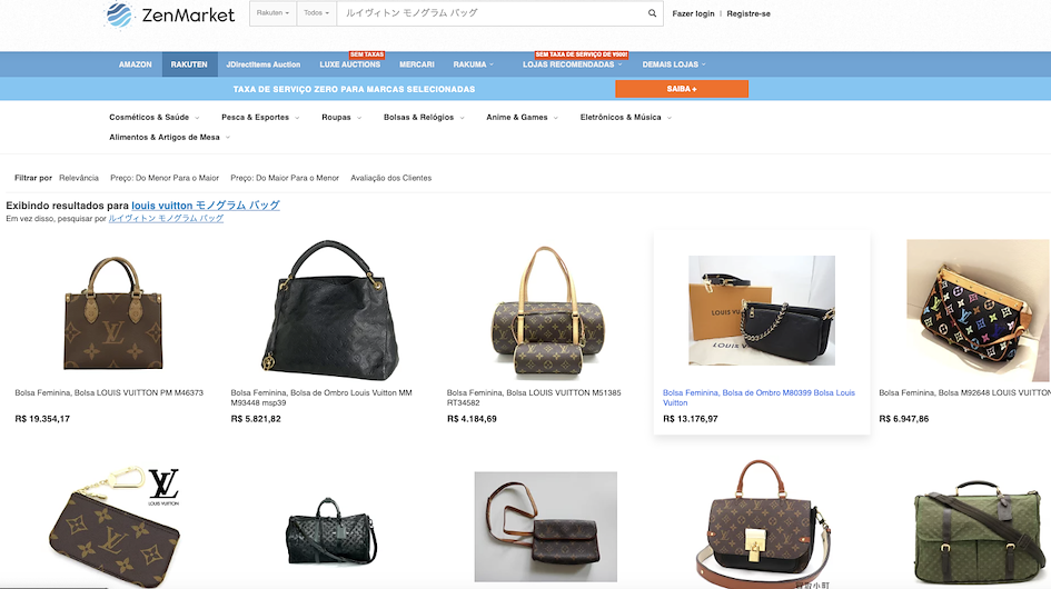 bolsas Louis Vuitton no Rakuten Jap&atilde;o ZenMarket