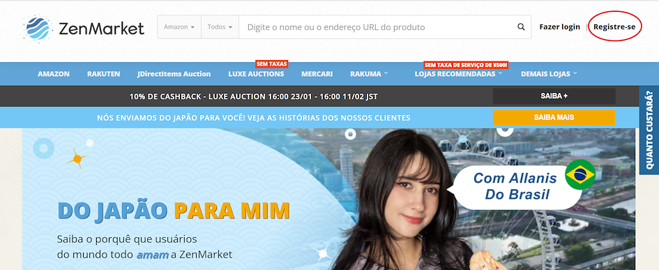 P&aacute;gina de Cadastro ZenMarket