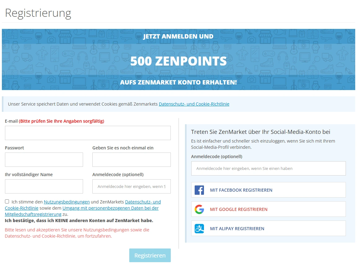 Auf ZenMarket anmelden