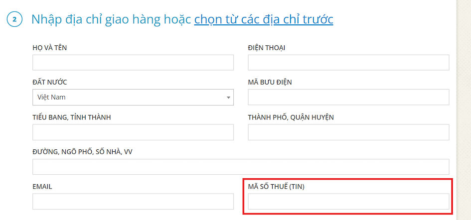 địa chỉ giao hàng