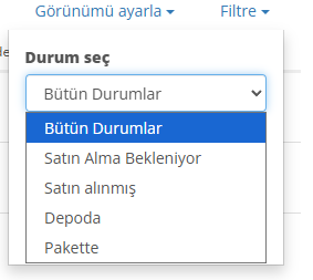 &Uuml;r&uuml;nleri duruma g&ouml;re filtreleyin.