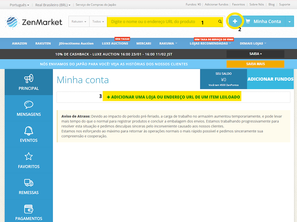 Captura de tela da opção de URL no ZenMarket ( https://static.zenmarket.jp/images/blog/qon4r4ob.zah )