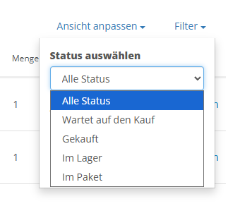 Filtere deine Artikel nach Status.