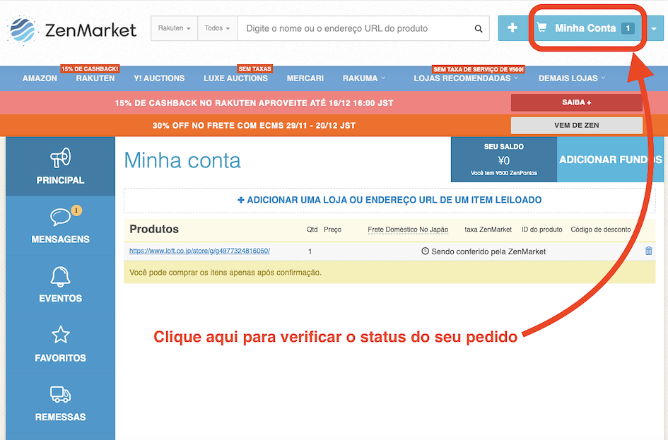 página do produto no site da zenmarket