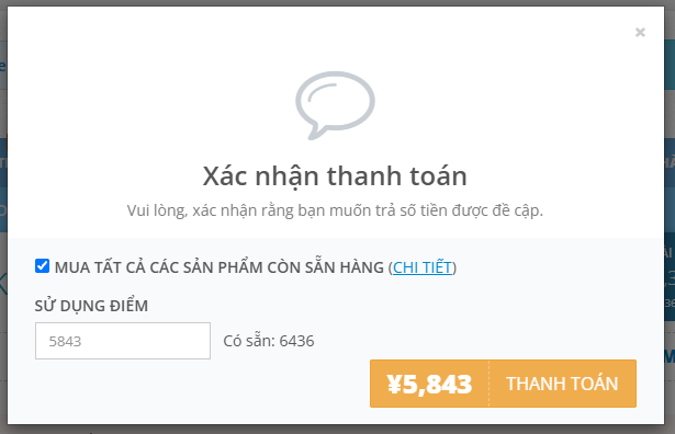 Hộp thoại chọn số ZenPoints khi thanh to&aacute;n sản phẩm