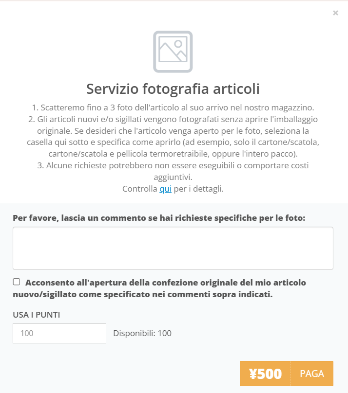Procedura di richiesta e pagamento del servizio fotografico