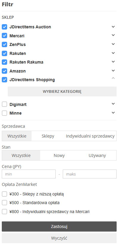 filtry wyszukiwania zenmarket