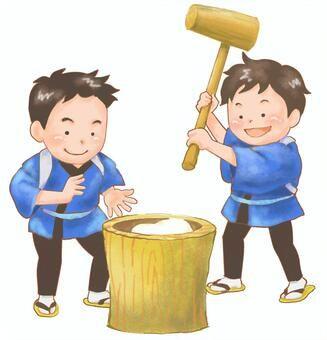 socando o mochi no pilão