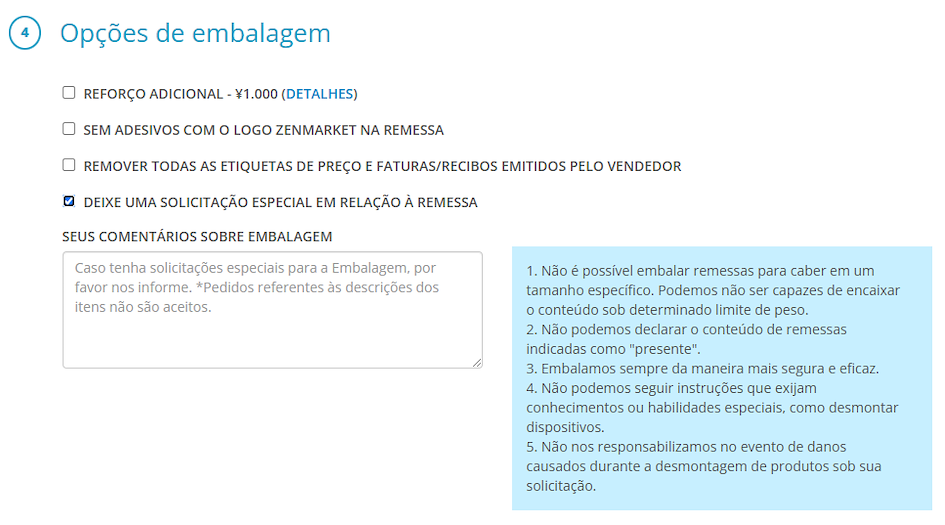 opções de pacote