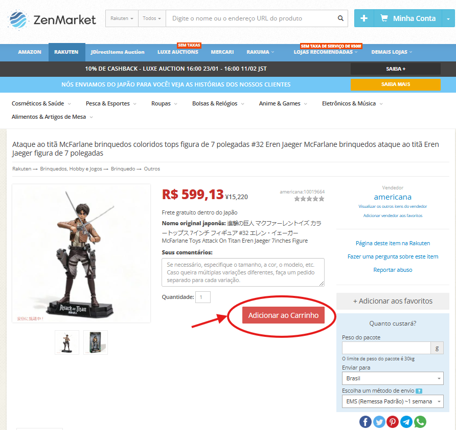 P&aacute;gina de Produto na ZenMarket