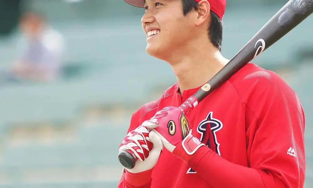 Shohei Ohtani wearing ASICS baseball gear for the Los Angeles Angels