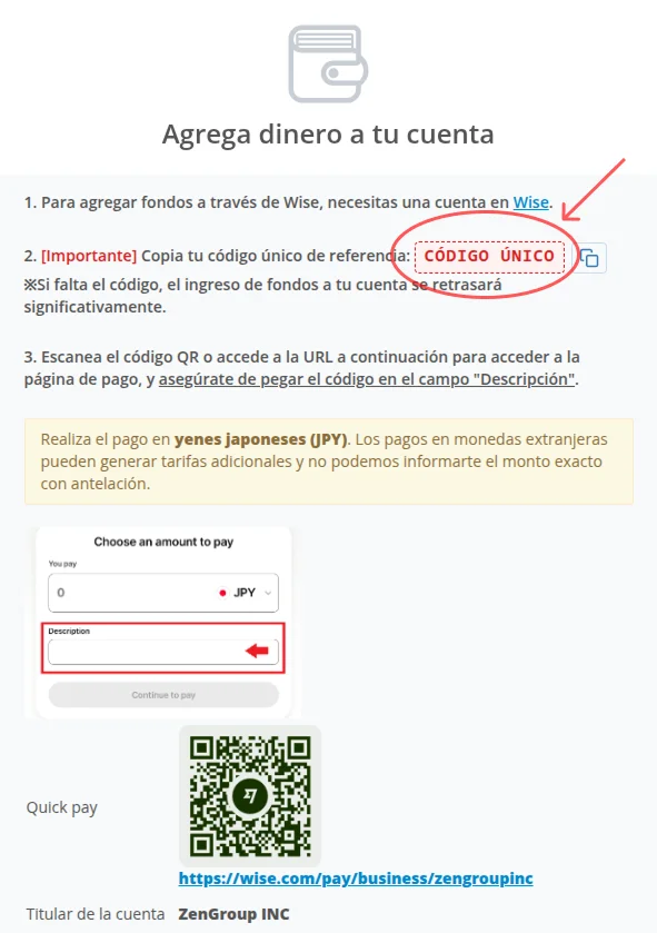 Cómo pagar con Wise en ZenMarket