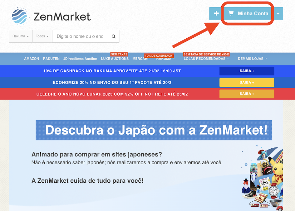 P&aacute;gina inicial ZenMarket (minha conta)