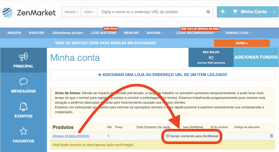 produto adicionado sendo conferido pela zenmarket