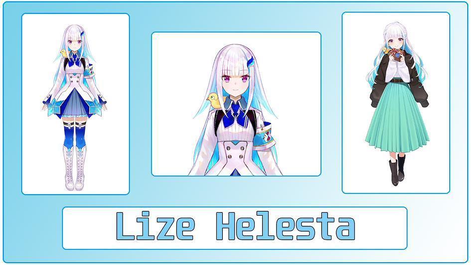 Lize Helesta en uniforme bleu et tenue moderne.