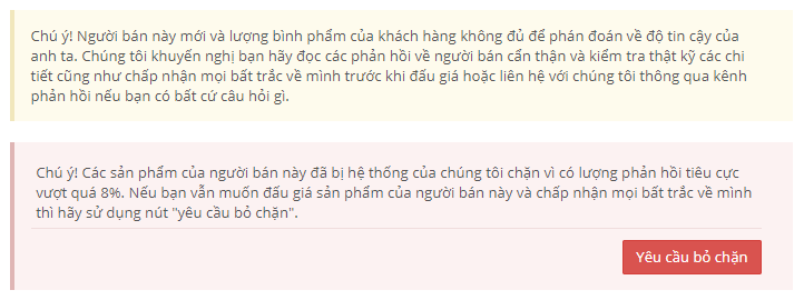 Cảnh báo người bán trên Yahoo Đấu giá