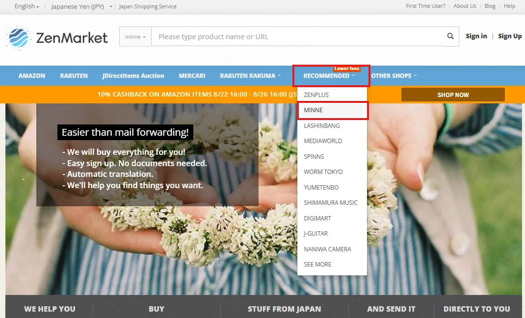 Find Minne under navigation bar