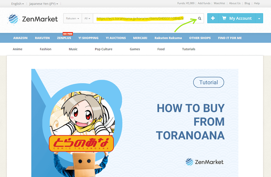 Paste Toranoana URL into ZenMarket search bar