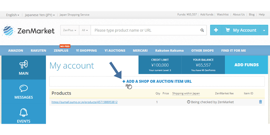 ADD URL VIA ZENMARKET ACCOUNT PAGE