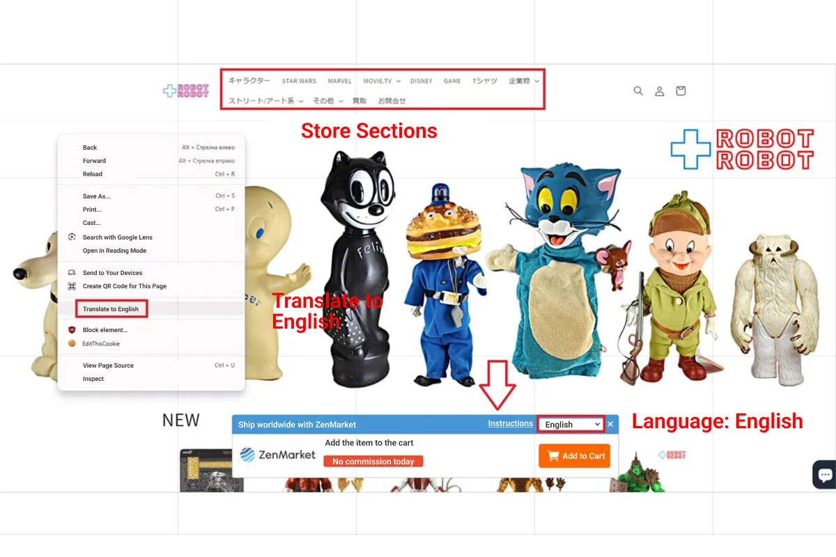 Find the ZenMarket pop-up window