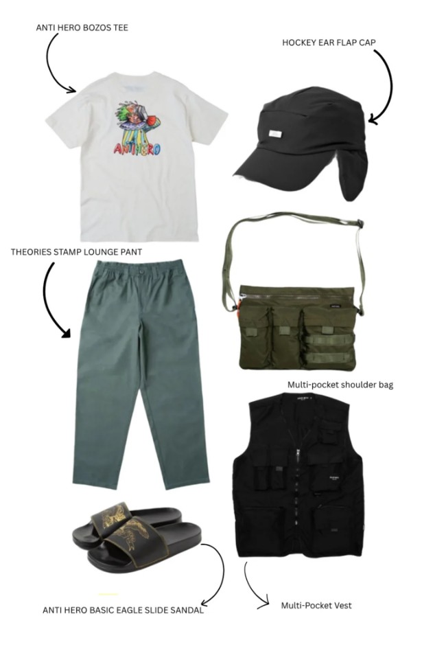 Japanese skater-style outfit featuring checkerboard Vans